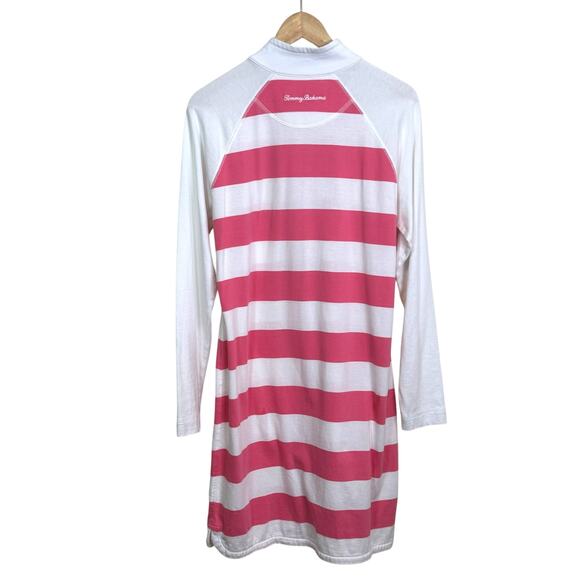 Tommy Bahama Size Medium Pink Striped Thera 1/4 Zip Long Sleeve Dress Cover Up - Picture 3 of 6